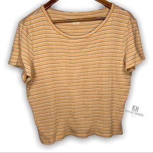 2/$15 AEO Retro Stripe Top Vintage Mustard Yellow Gold Size XL